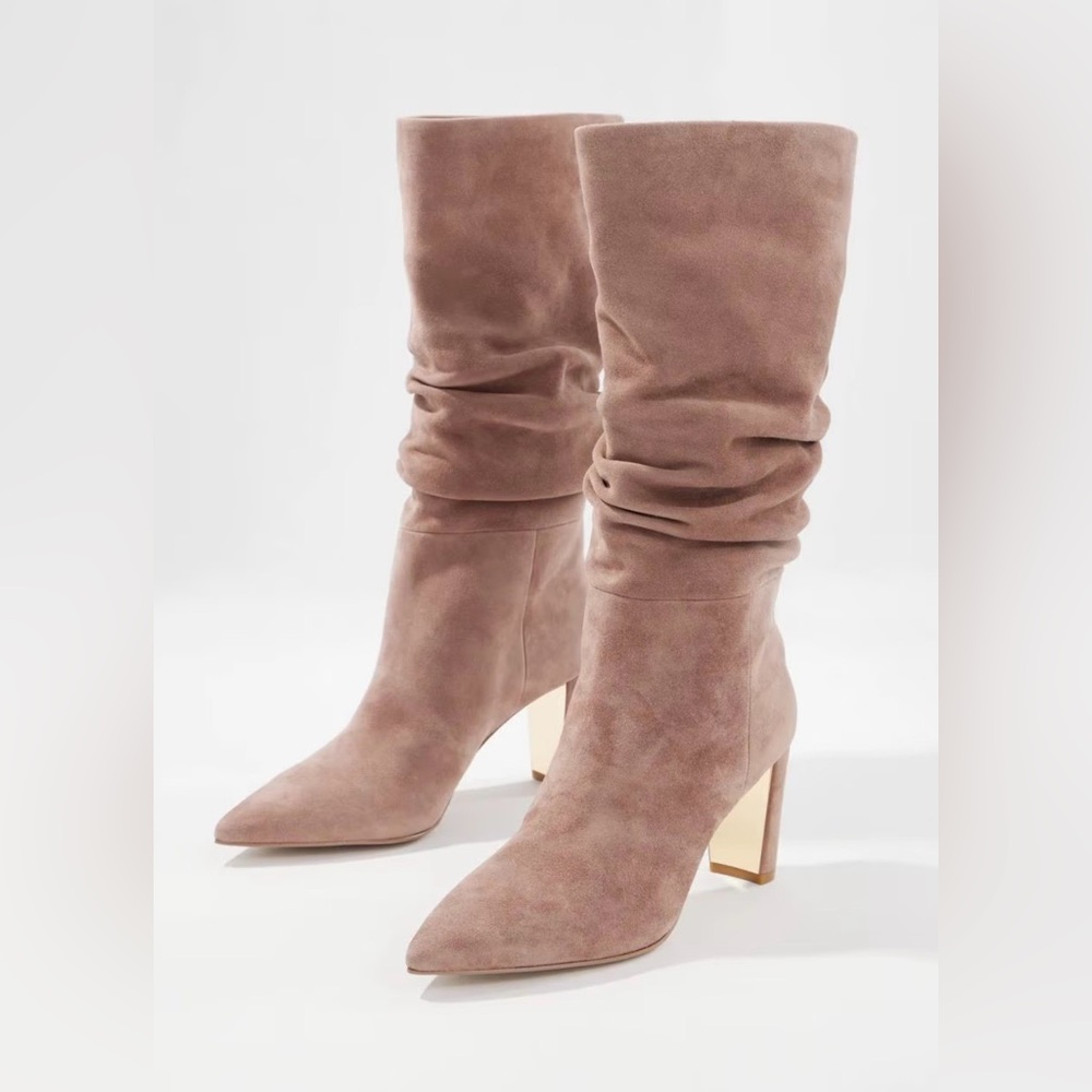 White House Black Market Taupe Suede Heeled Boots